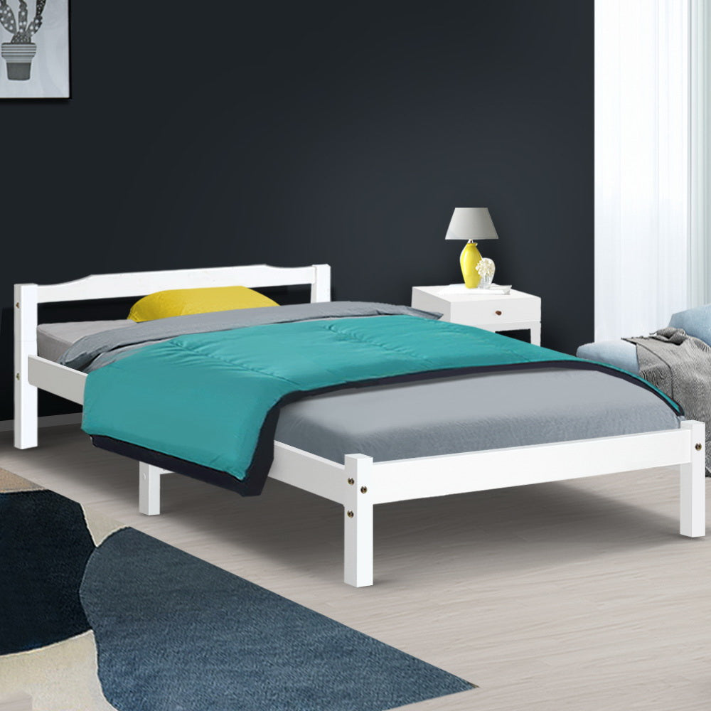 Single Size Wooden Bed Frame Mattress Base Timber Platform White - image7