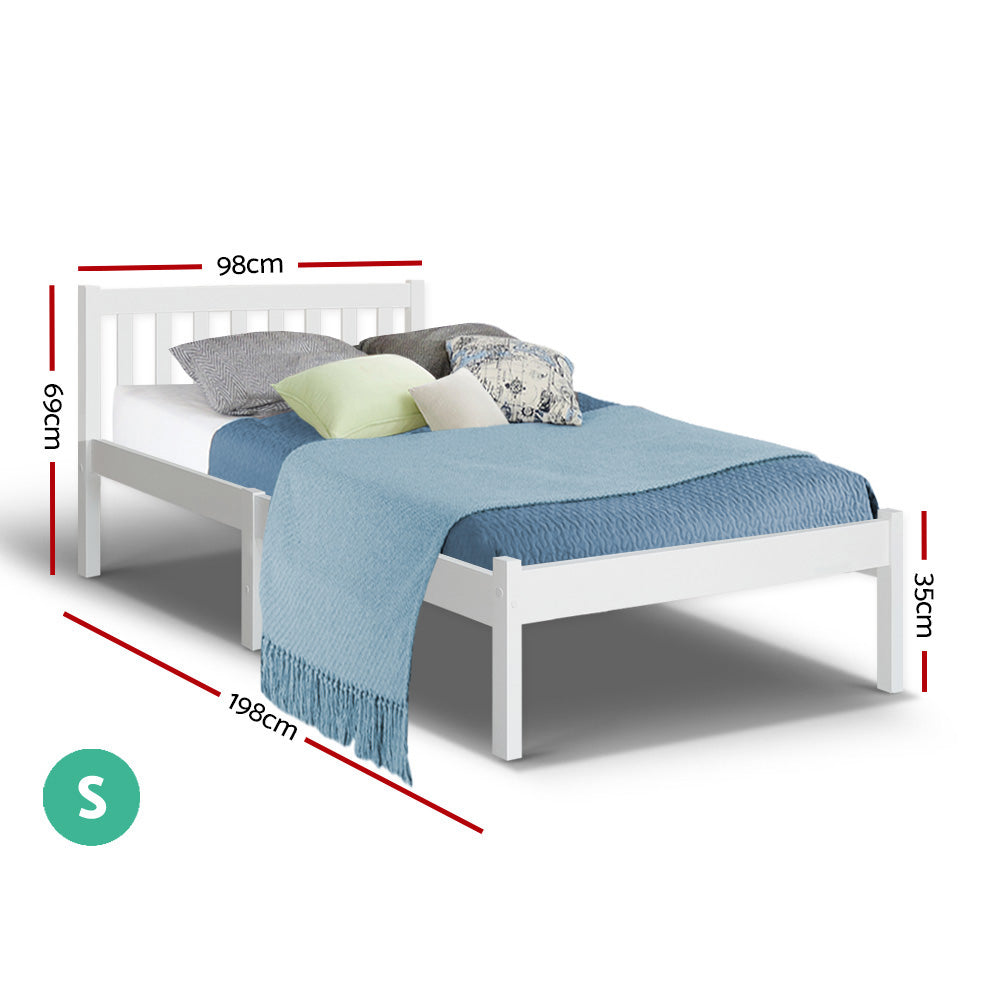 Single Size Wooden Bed Frame - White - image2