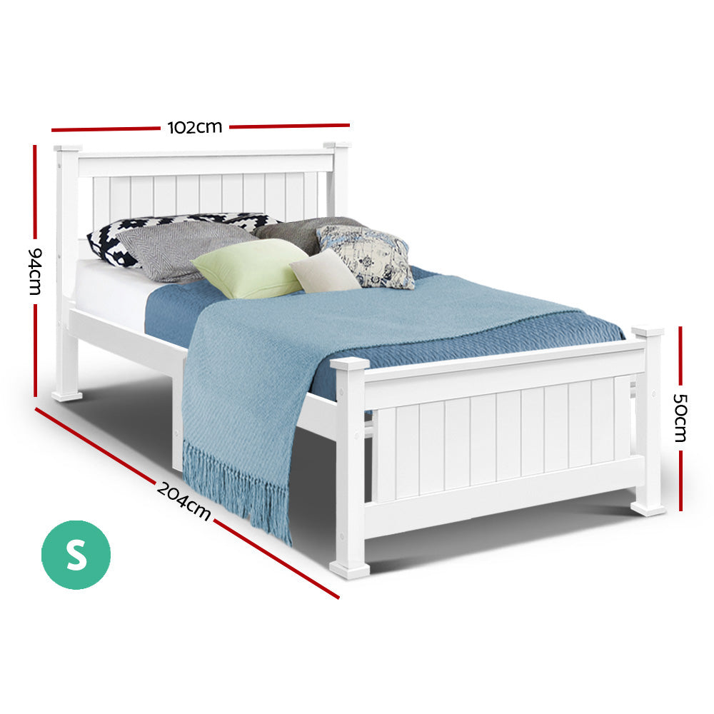 Single Size Wooden Bed Frame - White - image2