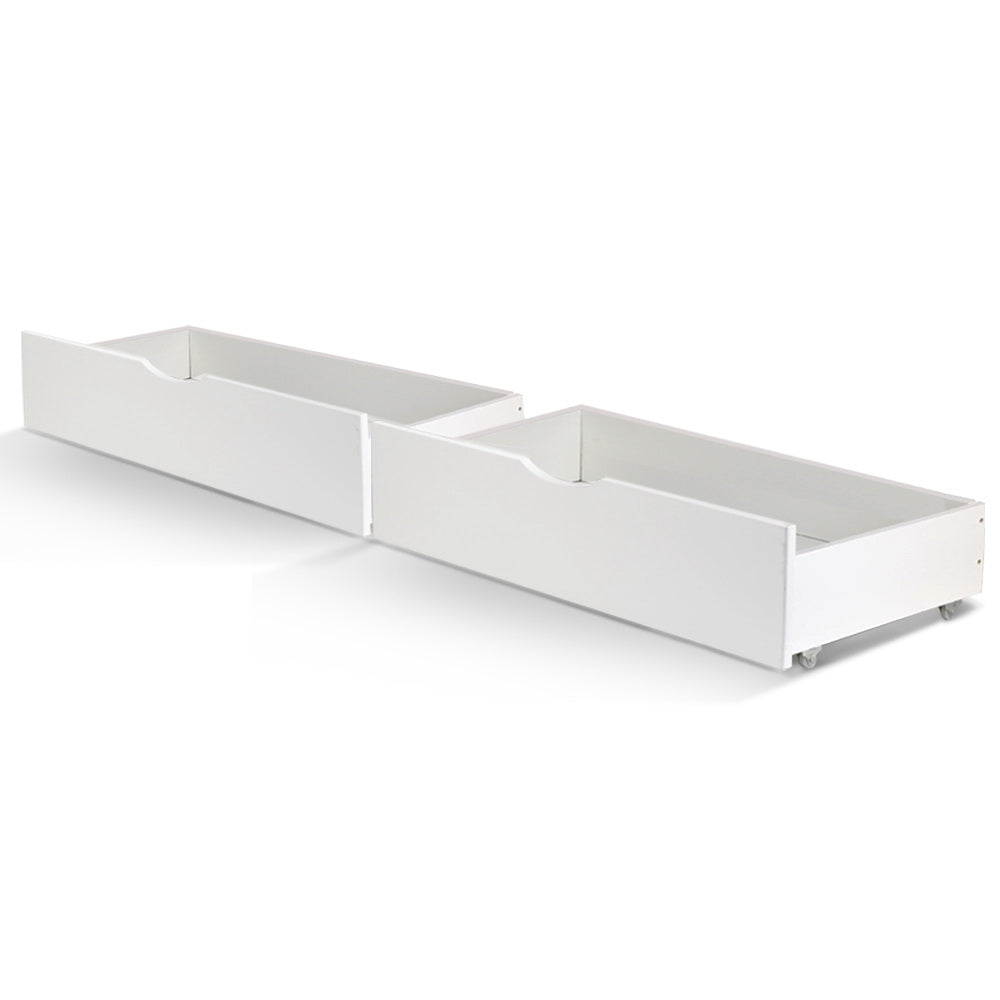 2x Storage Drawers Trundle for Single Wooden Bed Frame Base Timber White - image1