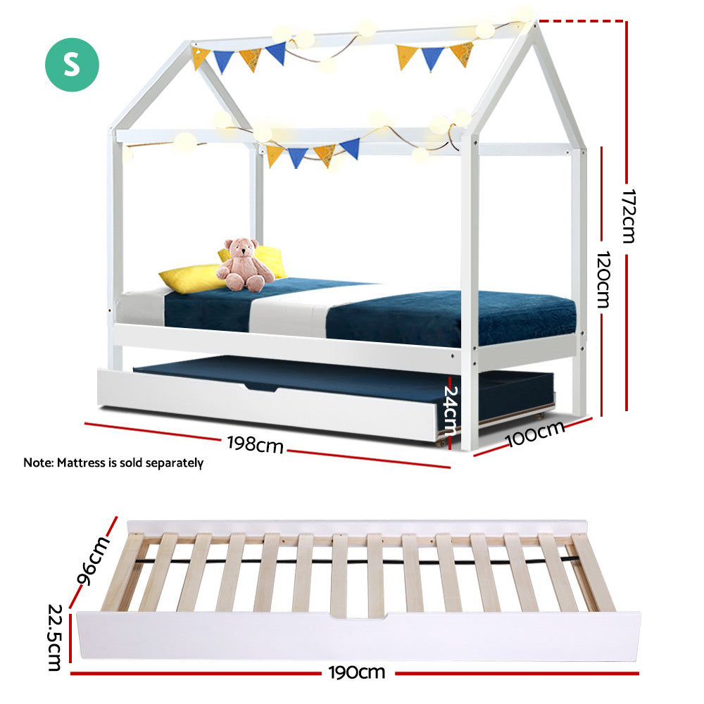 Wooden Bed Frame Single Size Mattress Base Pine Timber Platform White HOLY - image2