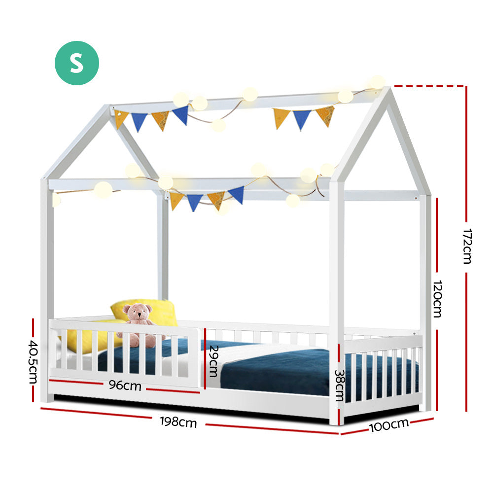 Wooden Bed Frame Single Size Timber Mattress Base Pine Platform White ROCK - image2