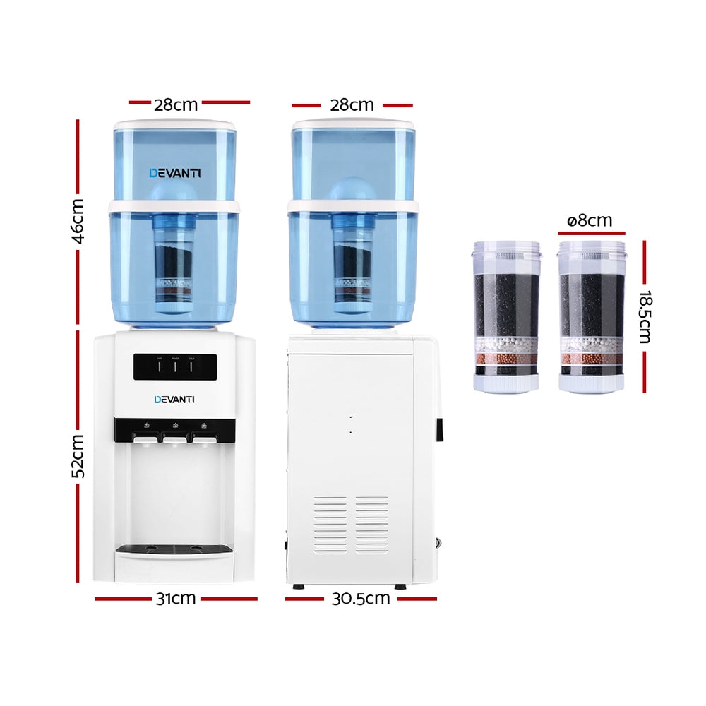 22L Bench Top Water Cooler Dispenser Purifier Hot Cold Three Tap with 2 Replacement Filters - image2