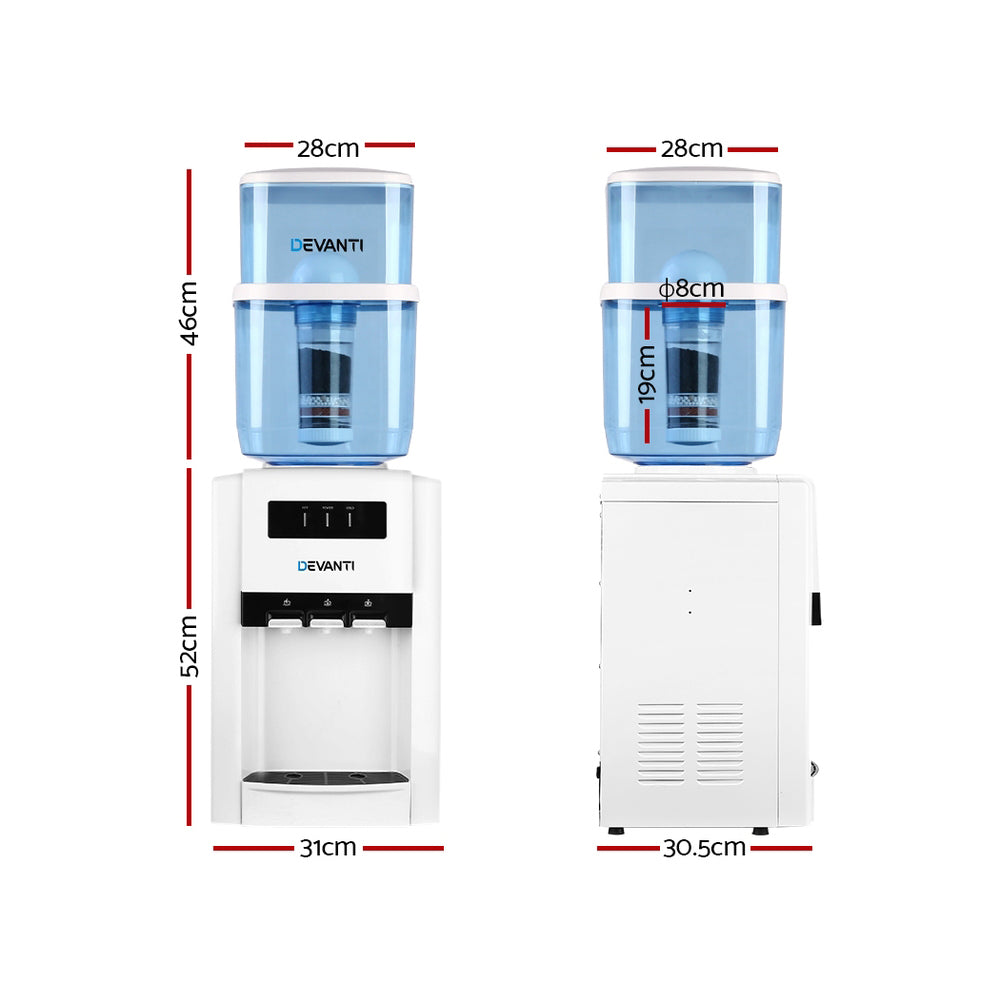 22L Bench Top Water Cooler Dispenser Filter Purifier Hot Cold Room Temperature Three Taps - image2