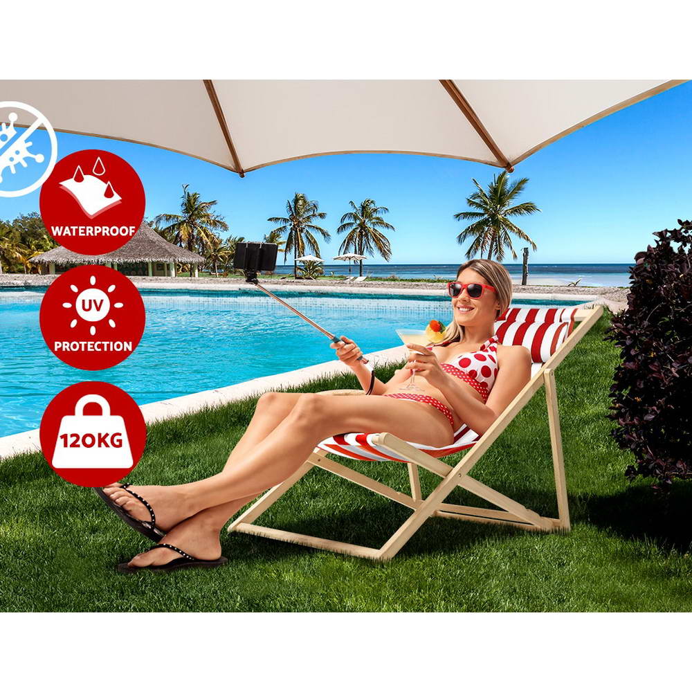 Outdoor Furniture Sun Lounge Wooden Beach Chairs Deck Chair Folding Patio - image4