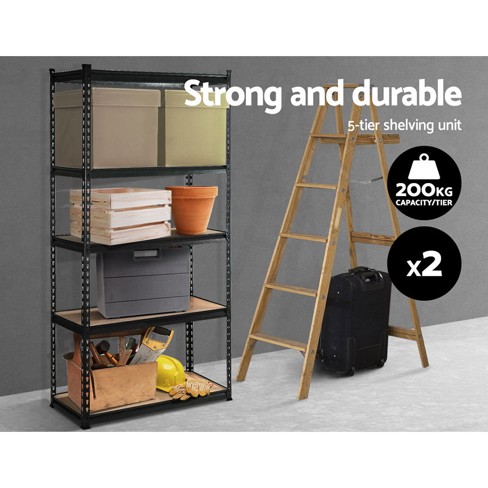 2x1.8M 5-Shelves Steel Warehouse Shelving Racking Garage Storage Rack Black - image3