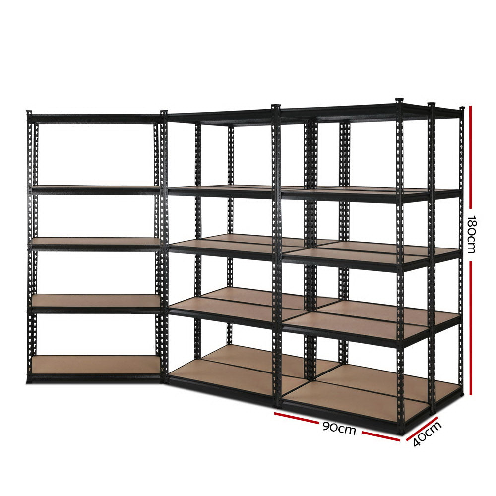 5x1.8M 5-Shelves Steel Warehouse Shelving Racking Garage Storage Rack Black - image2