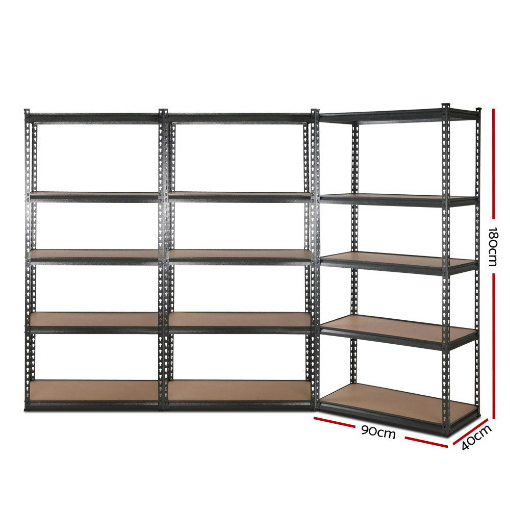 3x0.9M 5-Shelves Steel Warehouse Shelving Racking Garage Storage Rack Grey - image2