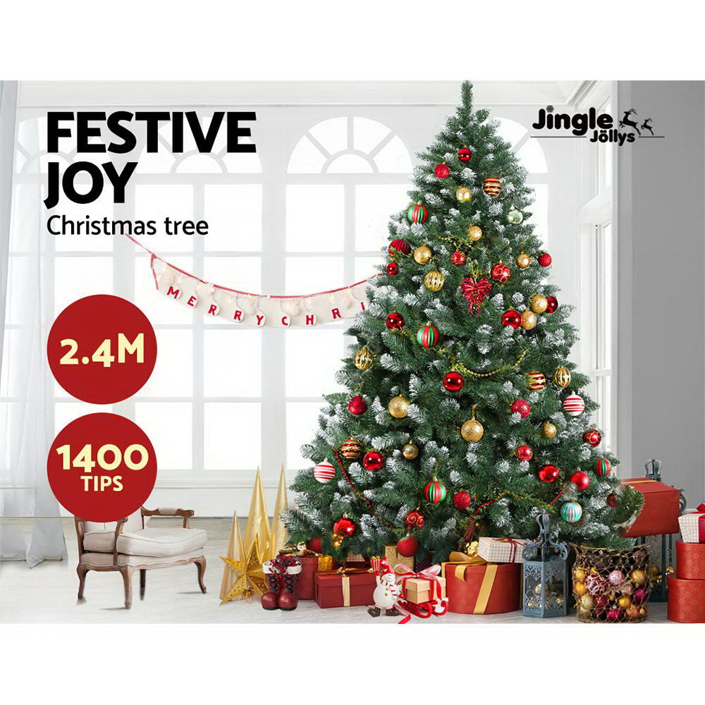 2.4M 8FT Christmas Tree Xmas Home Decoration 1400 Tips Snowy Green - image3