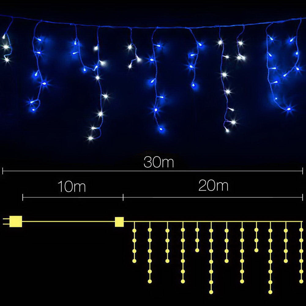 800 LED Christmas Icicle Lights White and Blue - image2