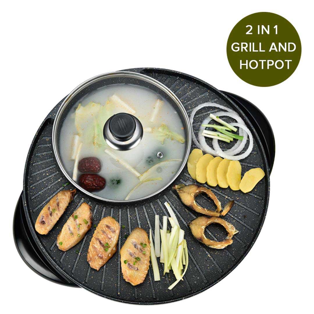 Premium 2 in 1 Electric Stone Coated Teppanyaki Grill Plate Steamboat Hotpot 3-5 Person - image10