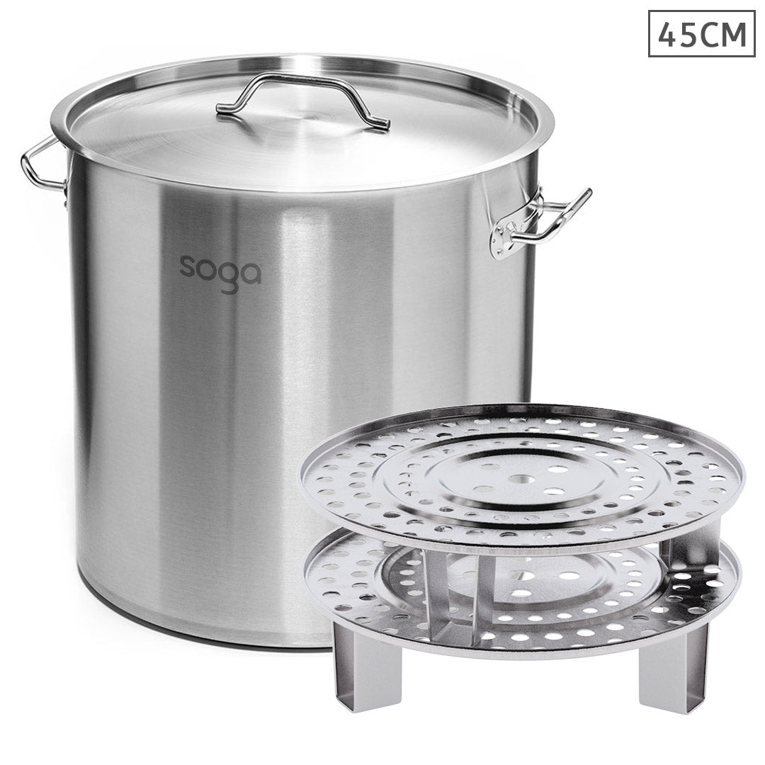 Premium 50L Stainless Steel Stock Pot with Two Steamer Rack Insert Stockpot Tray - image12