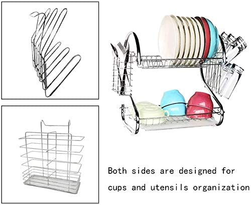 2 Tier Dish Rack with Drain Board for Kitchen Counter and Plated Chrome Dish Dryer Silver 42 x 25,5 x 38 cm - image3