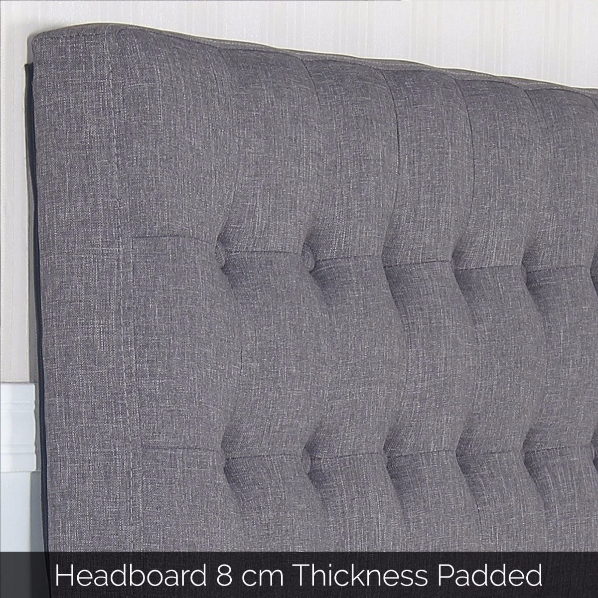 Bed Head Double Charcoal Headboard Upholstery Fabric Tufted Buttons - image2