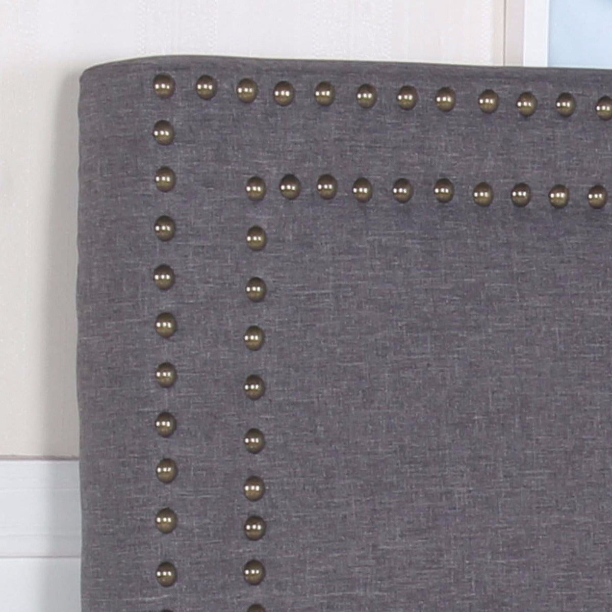 Bed Head Queen Charcoal Headboard Upholstery Fabric Studded Buttons - image2