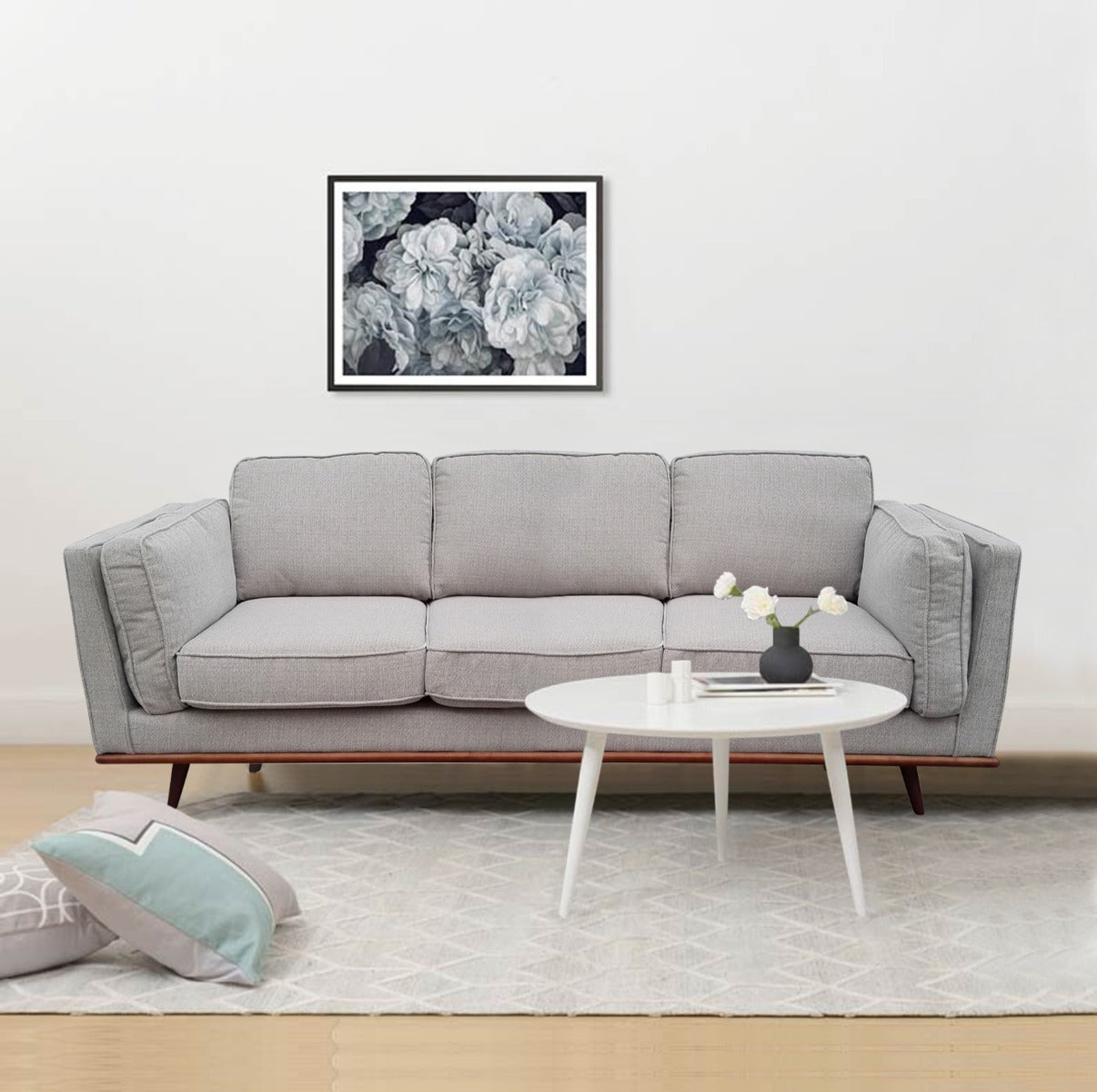 3 Seater Sofa Beige Fabric Modern Lounge Set for Living Room Couch with Wooden Frame - image1