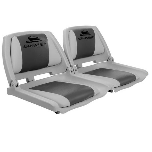 Set of 2 Folding Swivel Boat Seats - Grey & Charcoal - image1