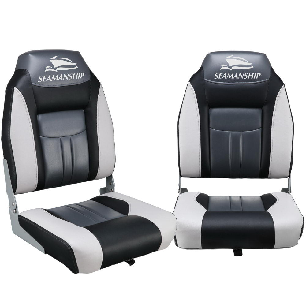 Set of 2 Folding Swivel Boat Seats - Grey & Black - image1