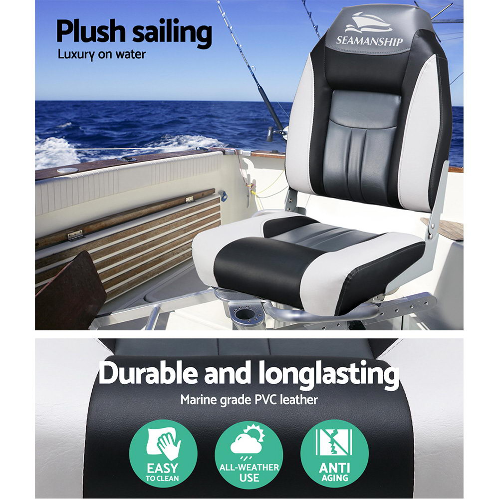 Set of 2 Folding Swivel Boat Seats - Grey & Black - image4