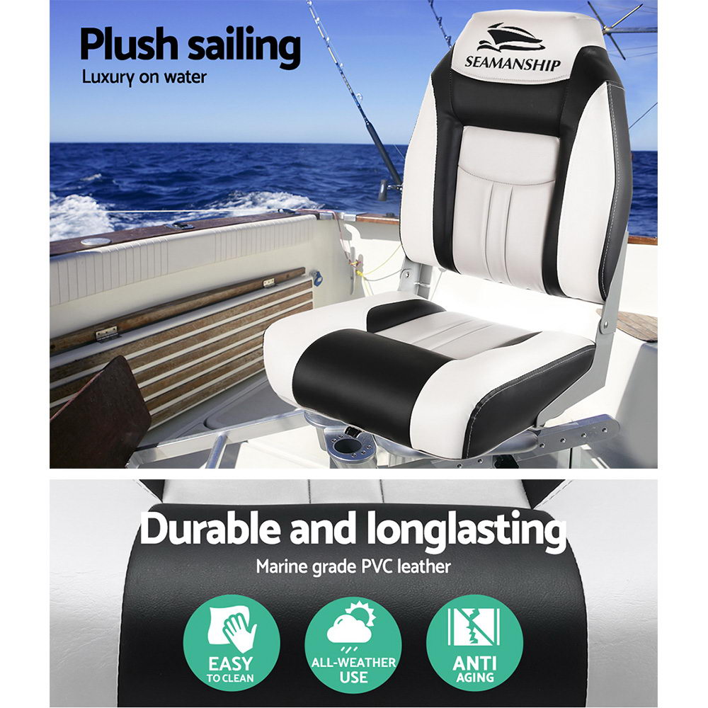 Set of 2 Folding Swivel Boat Seats - Grey & Black - image4