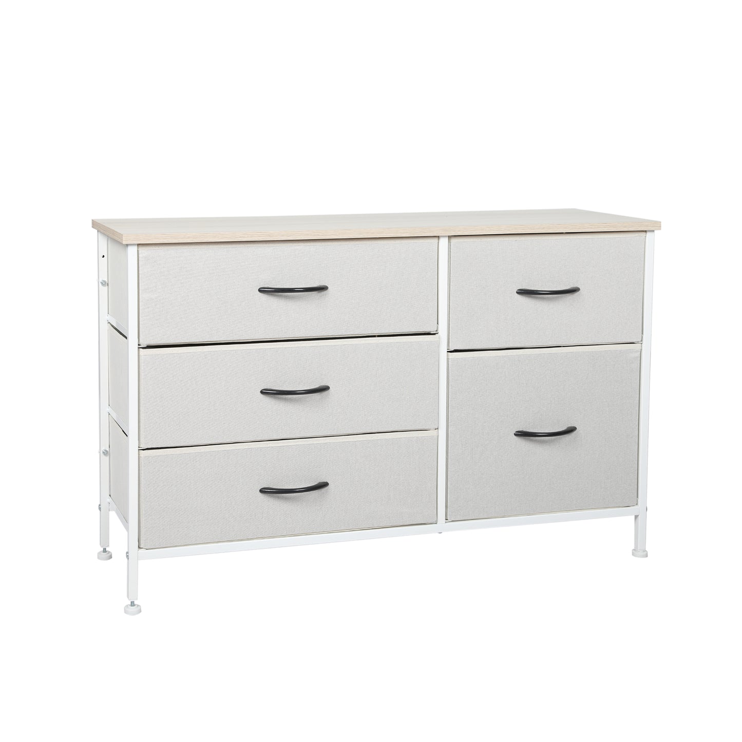 Levede Storage Cabinet Tower Chest of Drawers Dresser Tallboy 5 Drawer Beige - image1