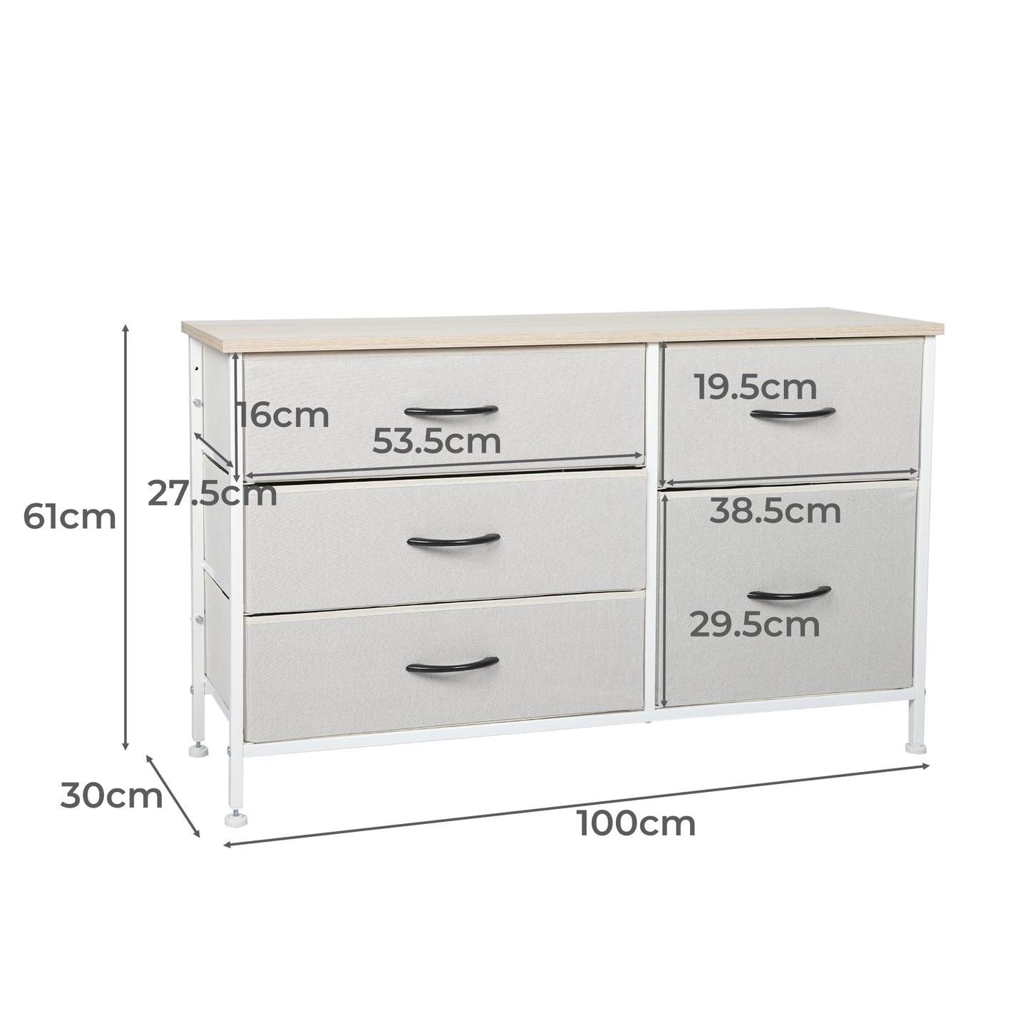 Levede Storage Cabinet Tower Chest of Drawers Dresser Tallboy 5 Drawer Beige - image3