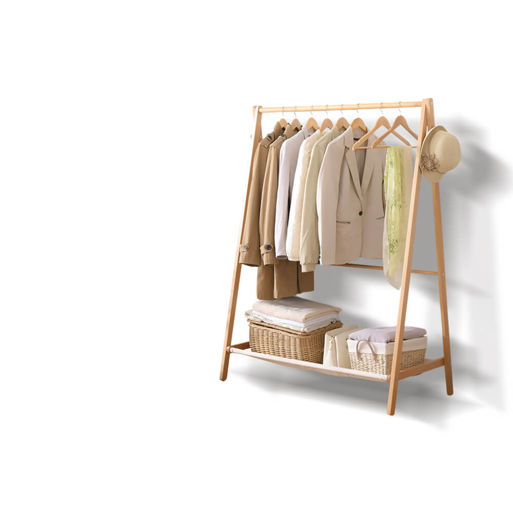 Clothes Stand Garment Dyring Rack Hanger Organiser Wooden Rail Portable - image3