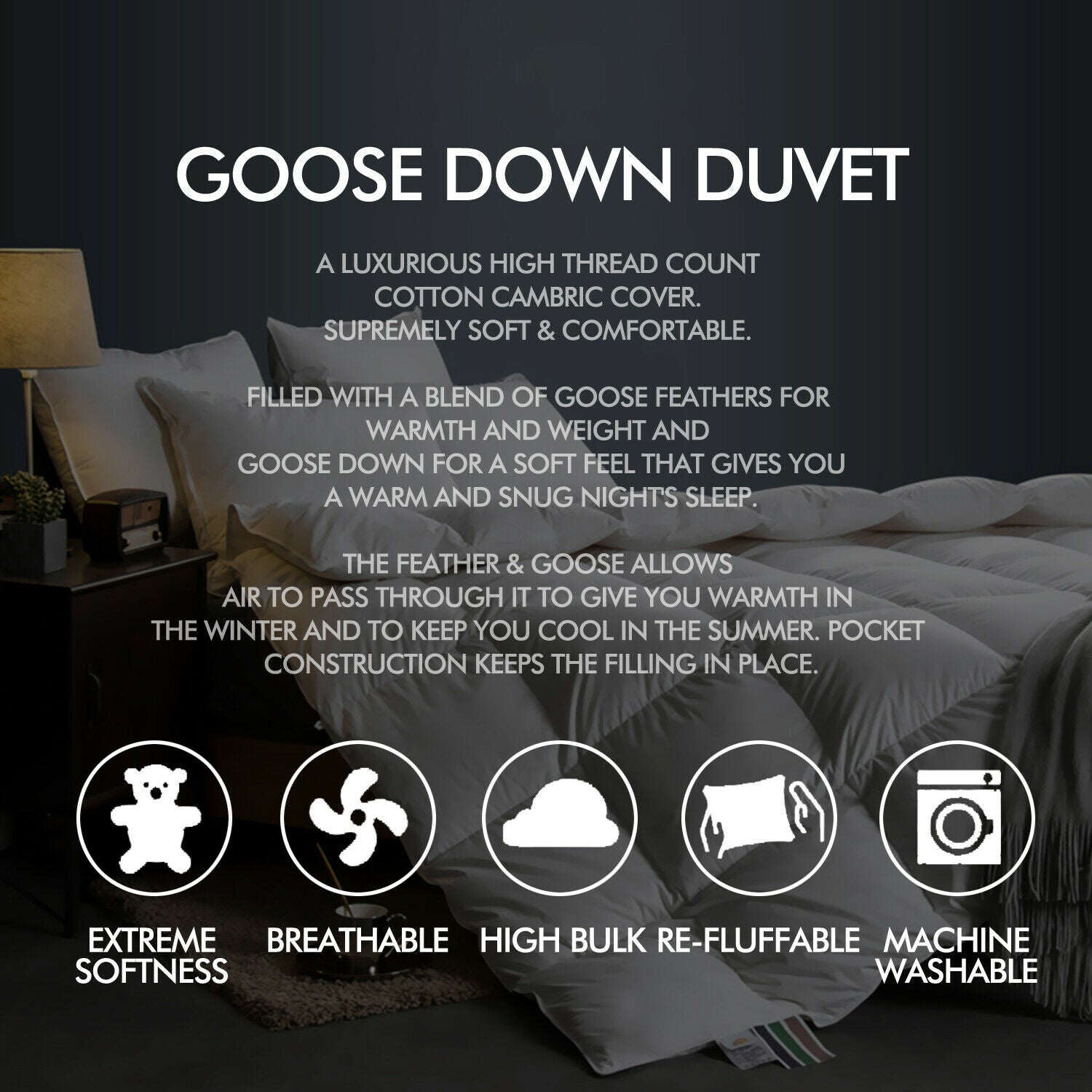 DreamZ 700GSM All Season Goose Down Feather Filling Duvet in Double Size - image4