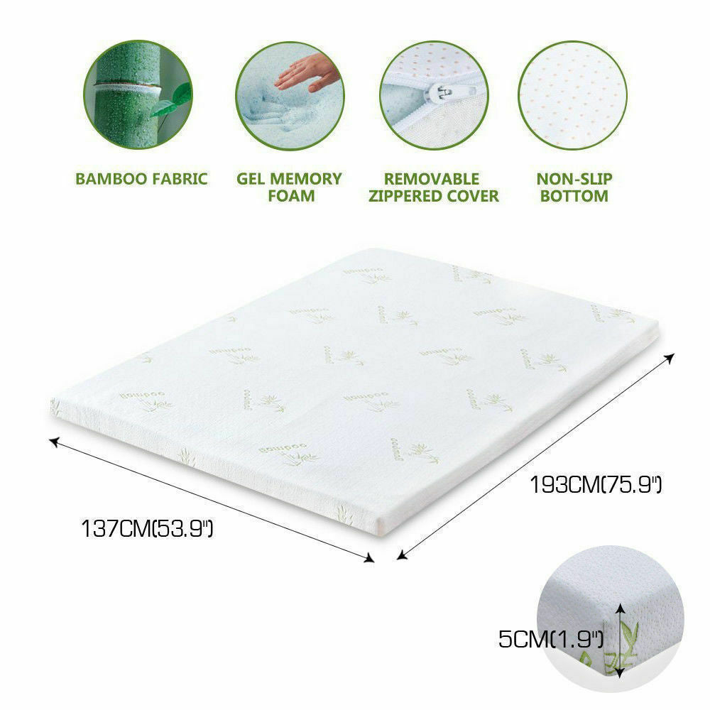 5cm Thickness Cool Gel Memory Foam Mattress Topper Bamboo Fabric Double - image2