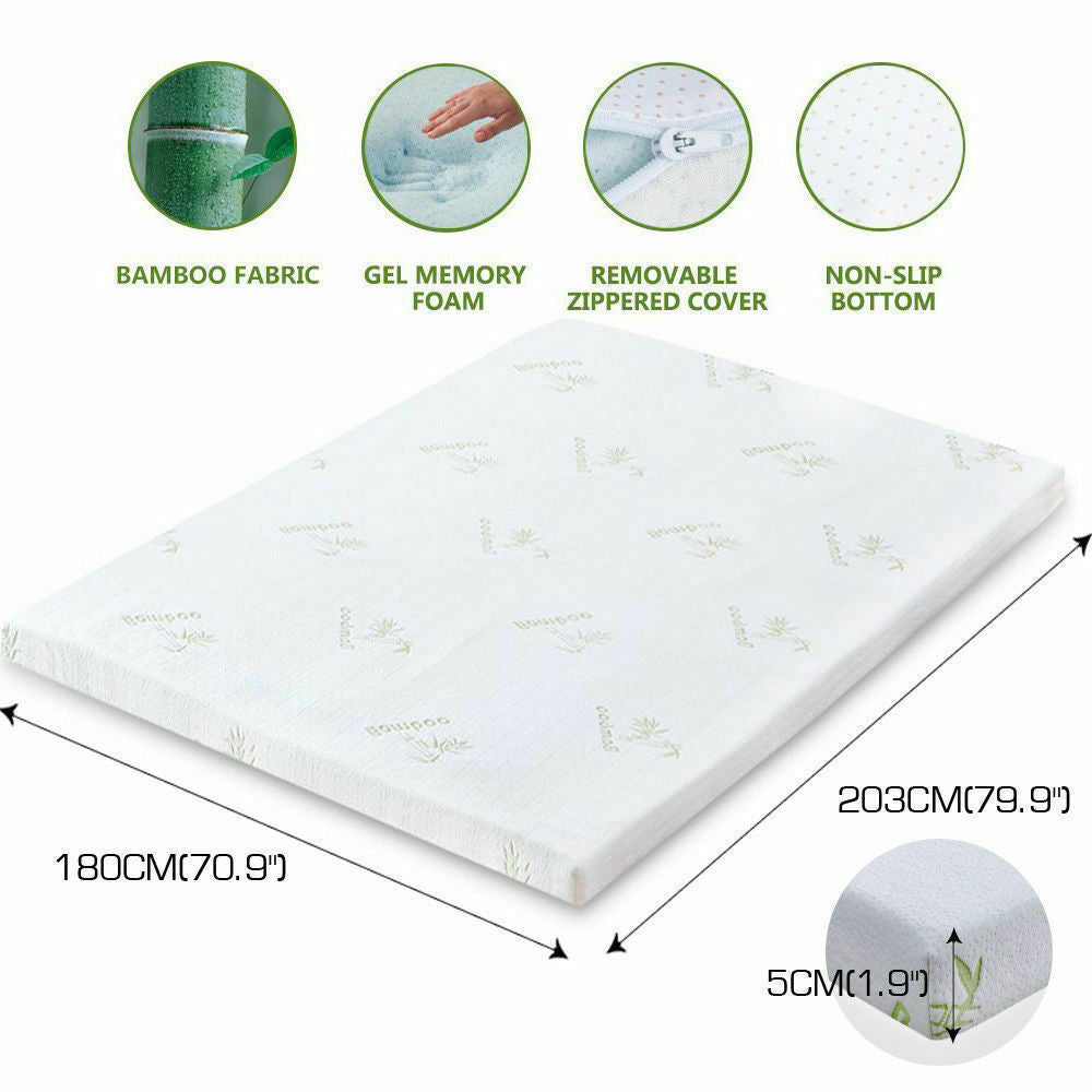 DreamZ 5cm Thickness Cool Gel Memory Foam Mattress Topper Bamboo Fabric King - image2