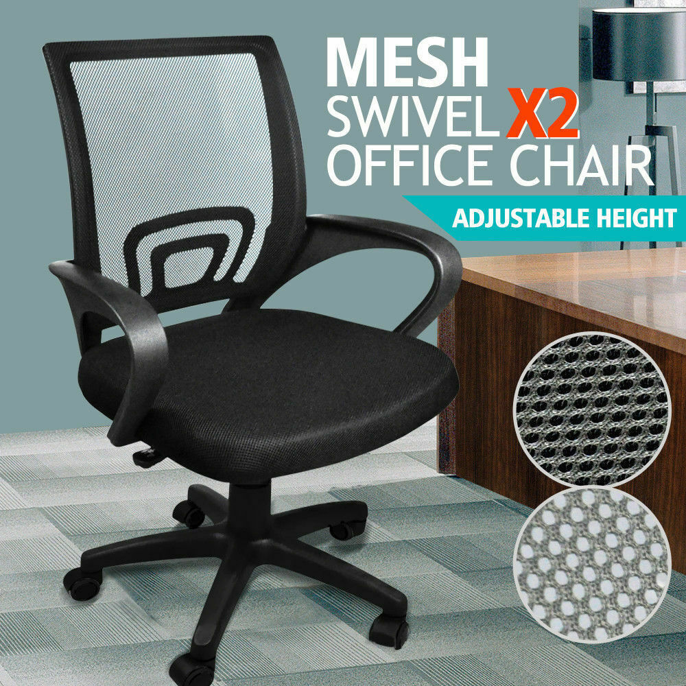 2 x Ergonomic Mesh Computer Home Office Desk Midback Task Black Adjustable Chair - image2