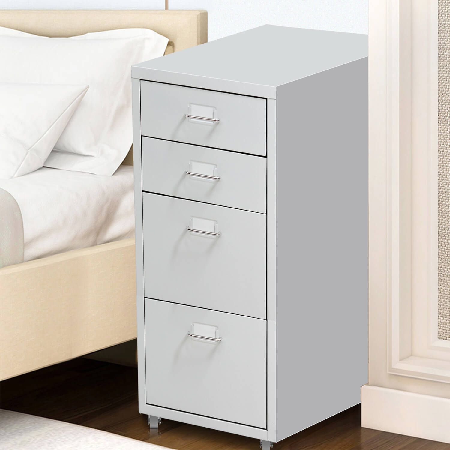 4 Tiers Steel Orgainer Metal File Cabinet With Drawers Office Furniture White - image2