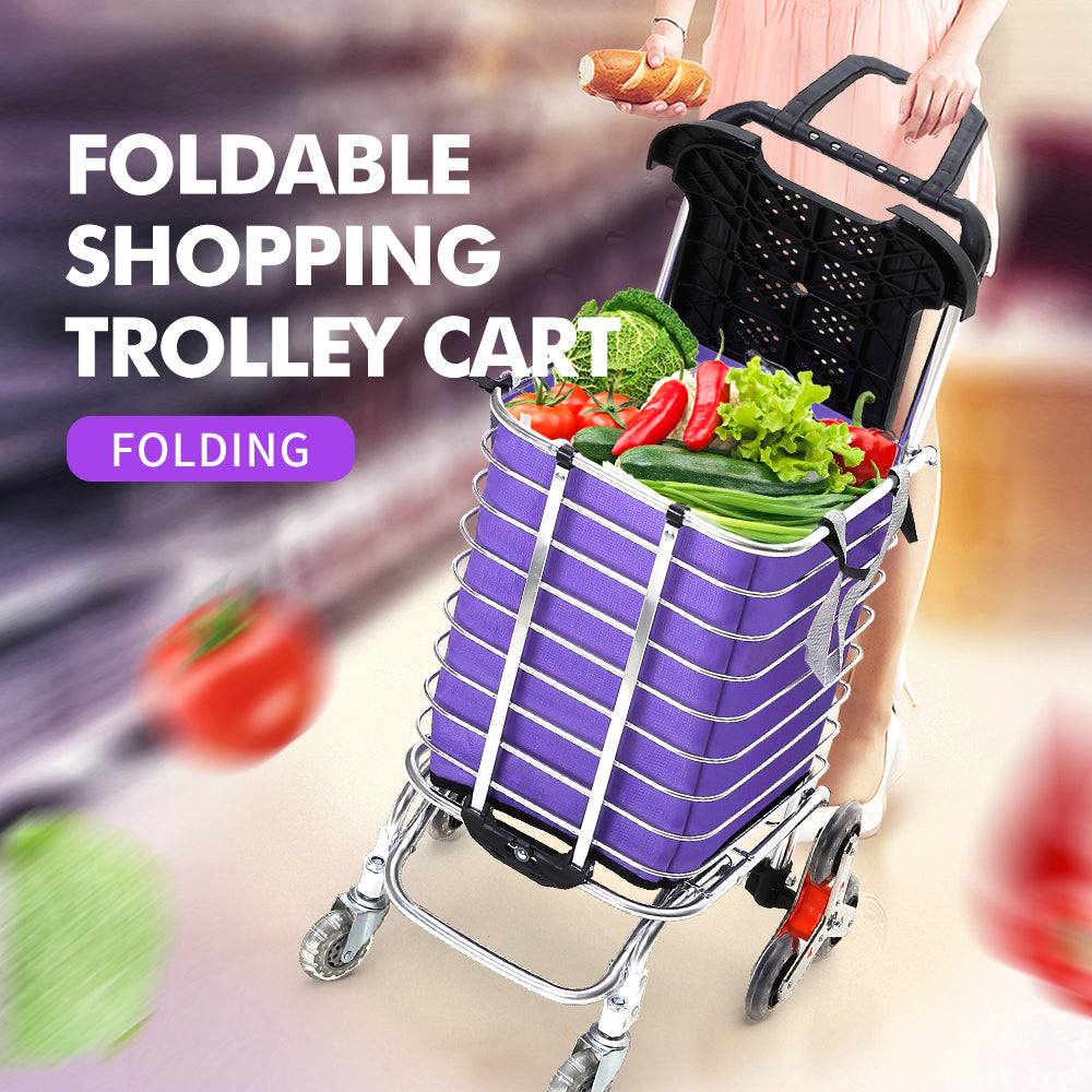 Foldable Shopping Cart Trolley Stainless Steel Basket Luggage Grocery Portable - image2