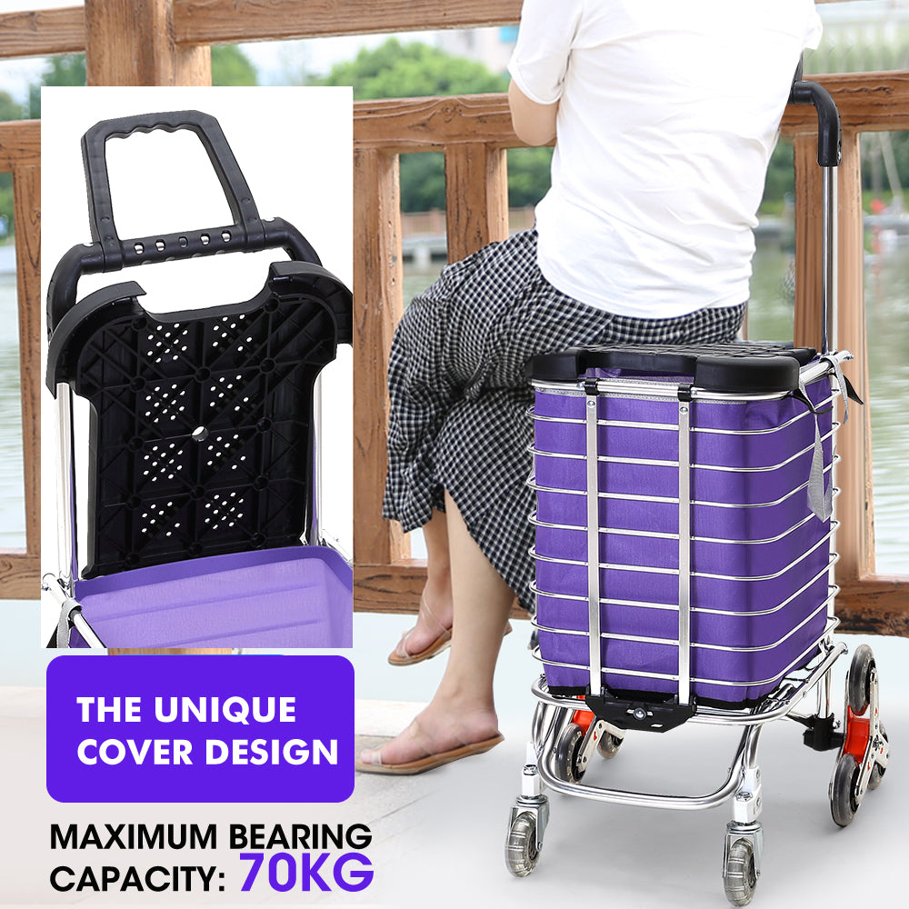 Foldable Shopping Cart Trolley Stainless Steel Basket Luggage Grocery Portable - image6