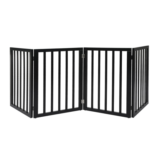 PaWz 4 Panels Wooden Pet Gate Dog Fence Safety Stair Barrier Security Door Black - image1