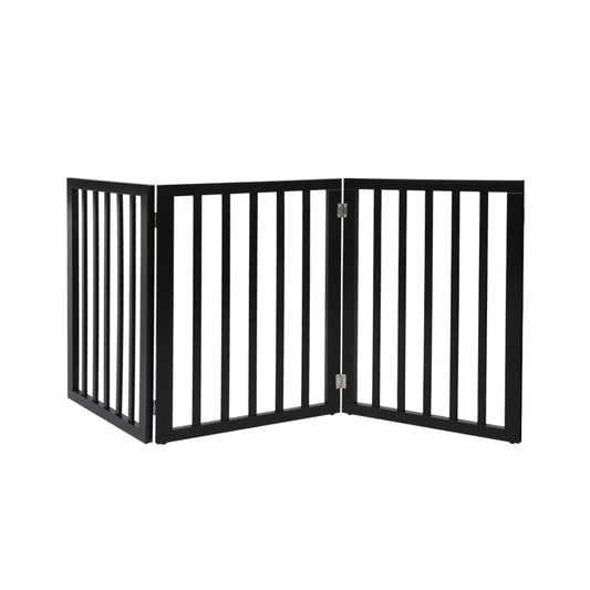 PaWz 3 Panels Wooden Pet Gate Dog Fence Safety Stair Barrier Security Door Black - image1