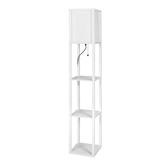 EMITTO Floor Lamp Storage Shelf LED Wood Standing Reading Corner Light White - image1