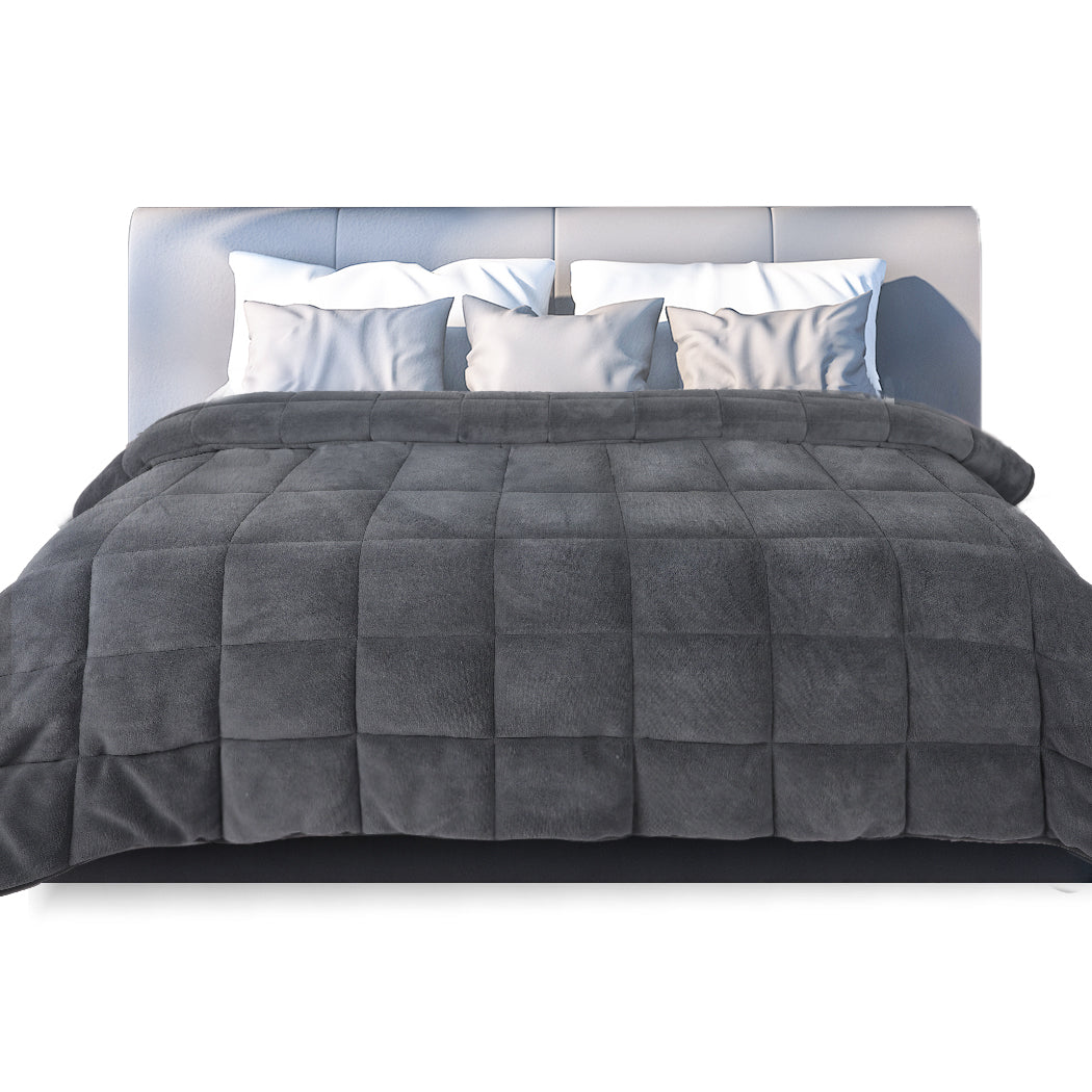 DreamZ Quilt Doona Comforter Blanket Velvet Winter Warm Super King Bedding Grey - image1