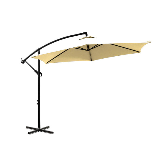 3M Outdoor Umbrella Cantilever Cover Garden Patio Beach Umbrellas Crank Beige - image1