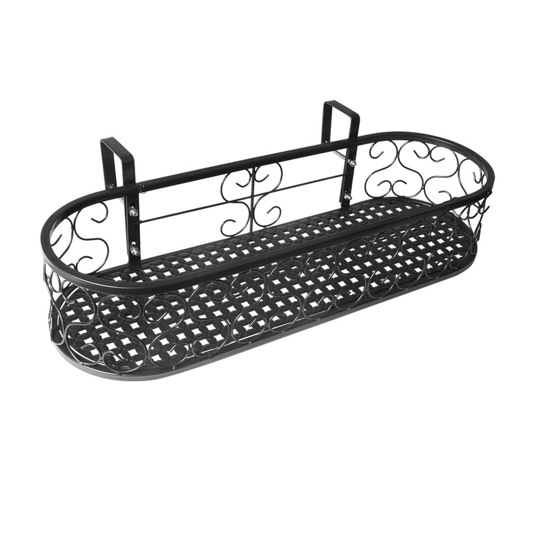 Plant Holder Plant Stand Hanging Flower Pot Basket Garden Wall Rack Shelf Oval Black - image1