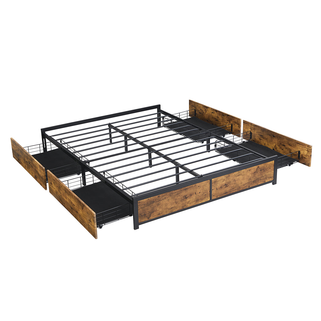 Levede Metal Bed Frame Mattress Base Platform Wooden 4 Drawers Queen - image1