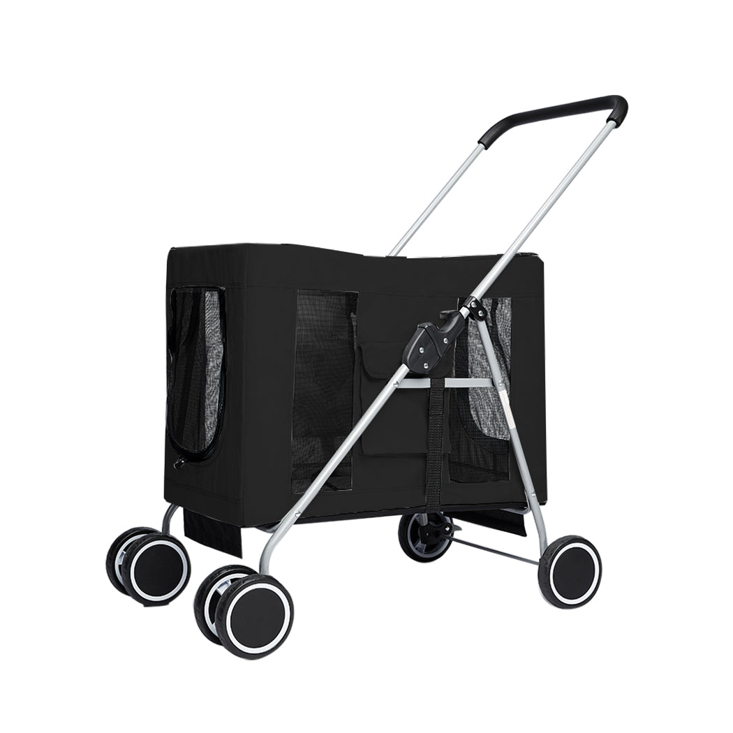 Pet Stroller Dog Cat Puppy Pram Travel Carrier 4 Wheels Pushchair Foldable Black - image1