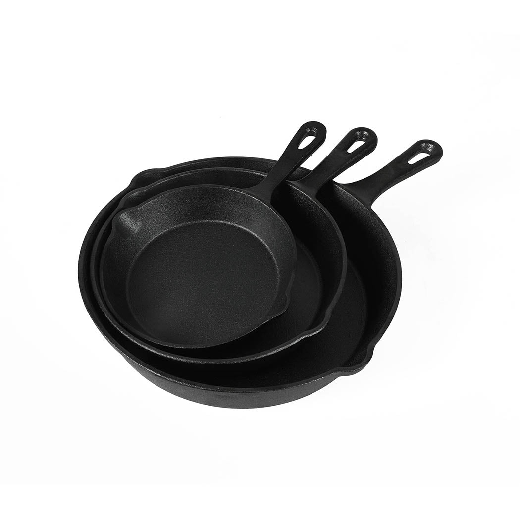 TOQUE Non Stick Frying Pan Set 3PCS Cast Iron Steak Skillet BBQ Cookware Frypan - image1