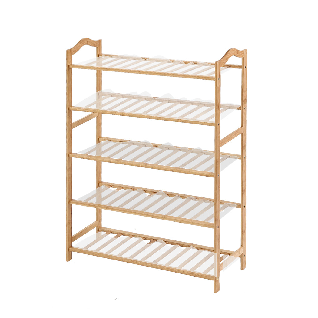 Levede Bamboo Shoe Rack Storage Wooden Organizer Shelf Stand 5 Tiers Layers 70cm - image1