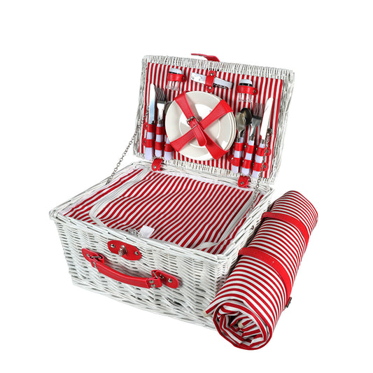 Picnic Basket Set Baskets 4 Person Wicker Outdoor Insulated Cooler Bag Blanket - image1