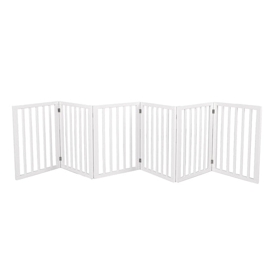 PaWz Wooden Pet Gate Dog Fence Safety Stair Barrier Security Door 6 Panels White - image1