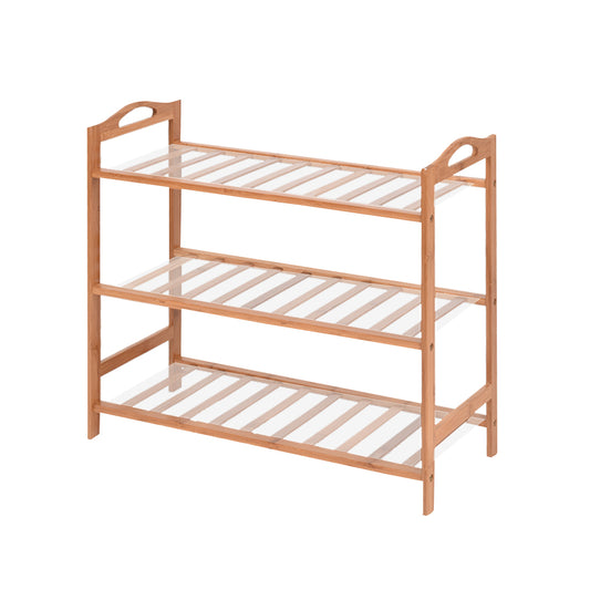 3 Tiers Bamboo Shoe Rack Storage Organizer Wooden Shelf Stand Shelves - image1