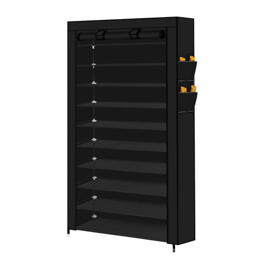 Levede 10 Tier Shoe Rack Portable Storage Cabinet Organiser Wardrobe Black Cover - image1