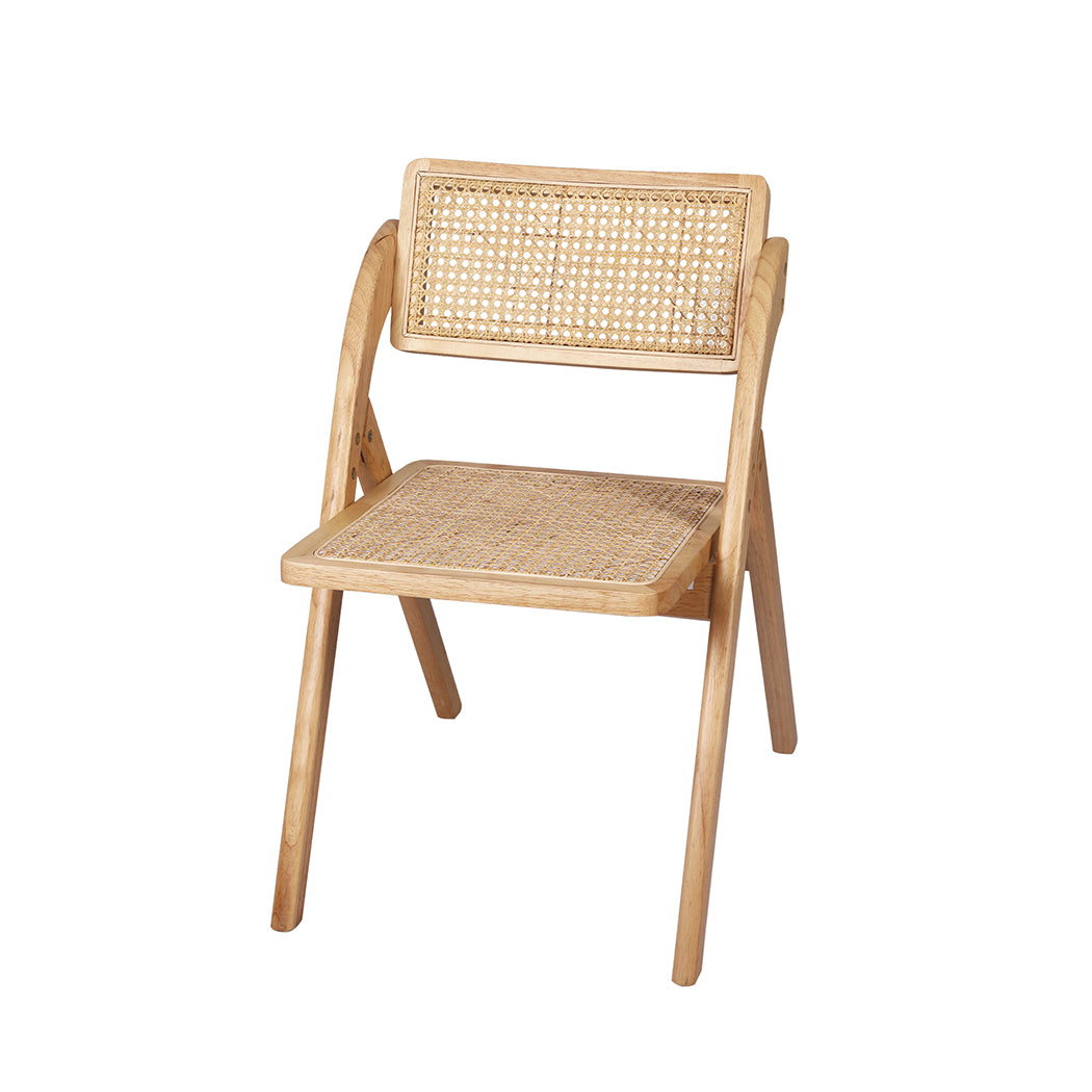 Foldable Single Deck Chair Solid Wood Rubberwood Rattan Lounge Seat - image2