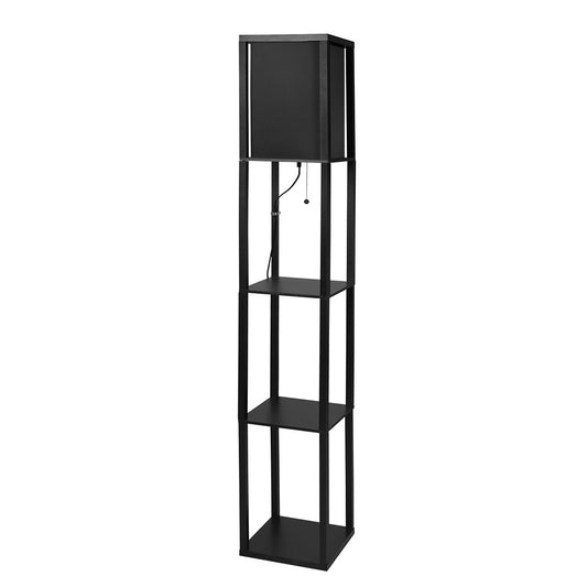 EMITTO Floor Lamp Storage Shelf LED Wood Standing Reading Corner Light Black - image1